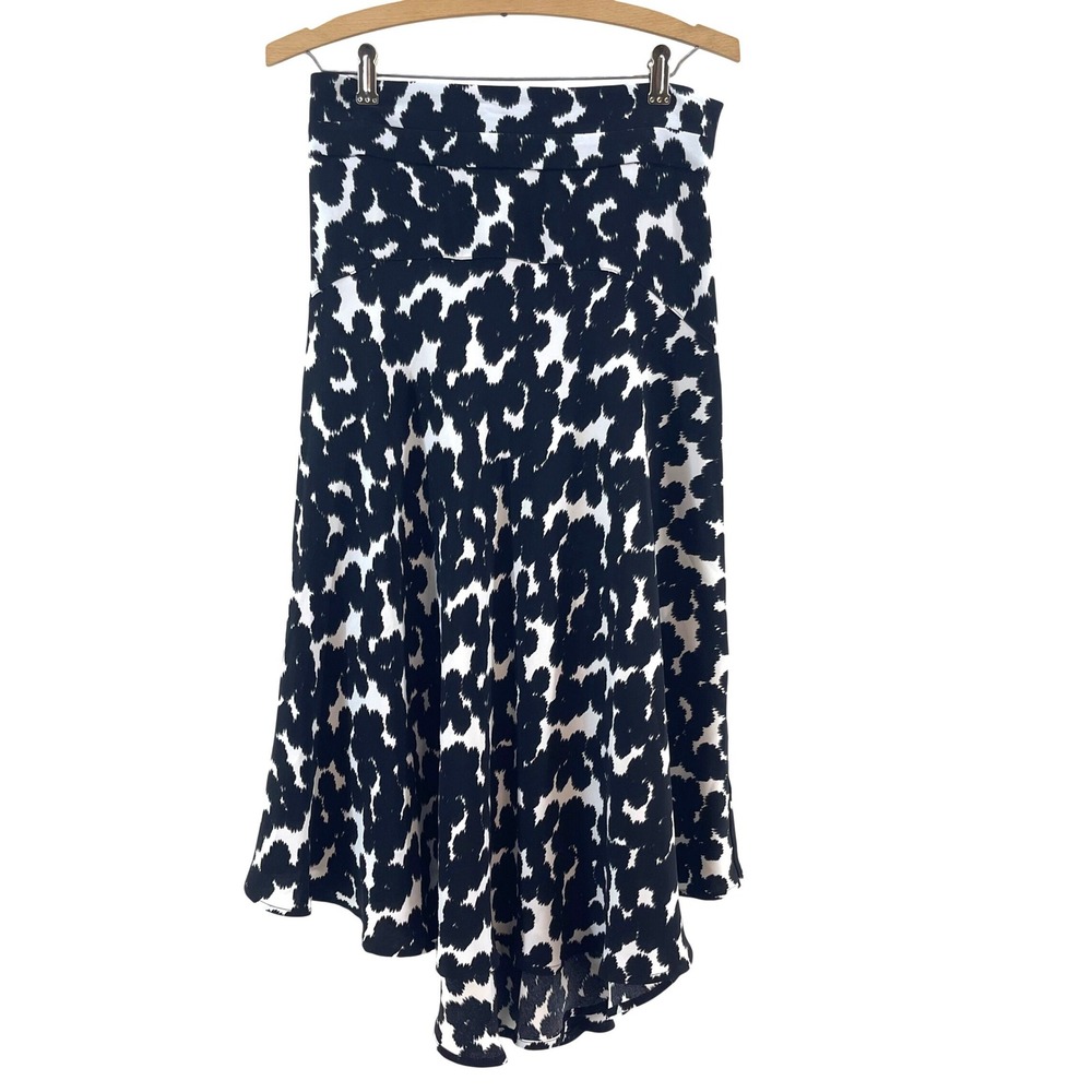 A.L.C. Silk Midi Skirt 6 Black White Abstract Coastal Cowgirl High Low Designer